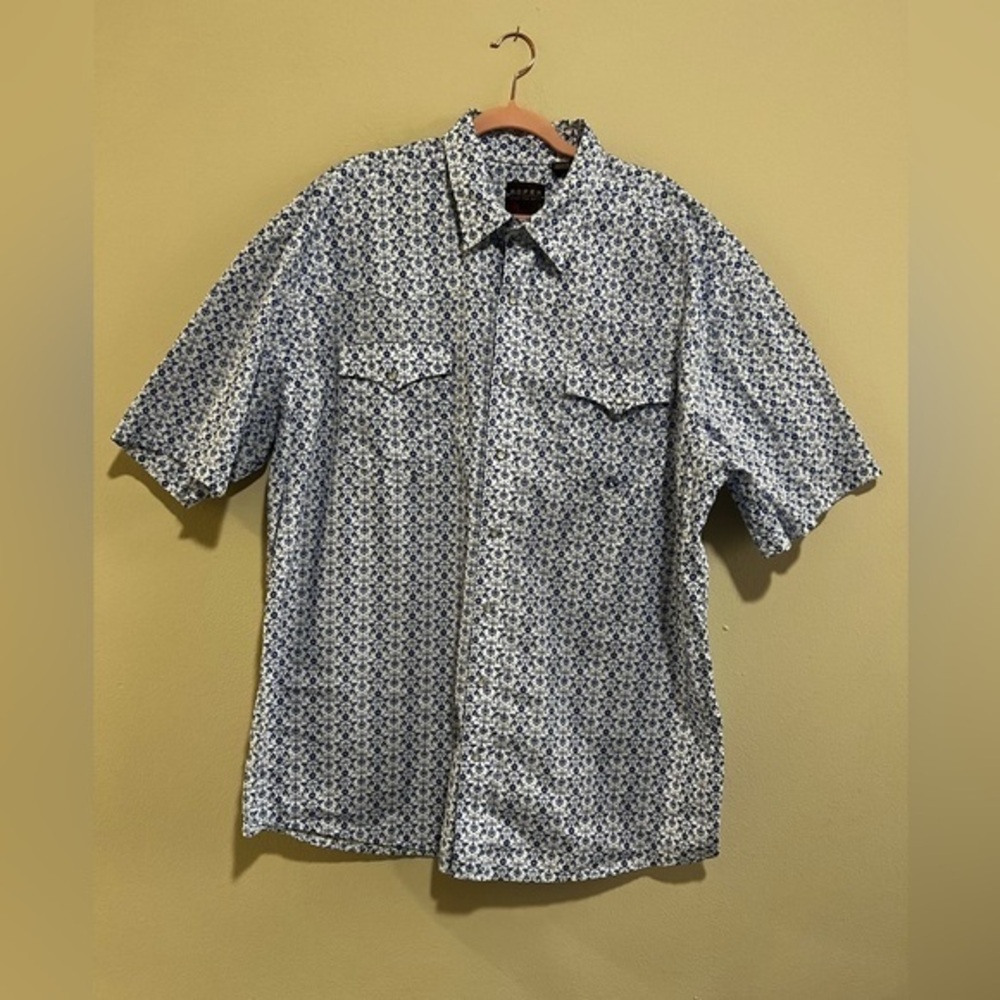 Roper Snap Button Short Sleeve Double Pocket floral Collar Shirt Men’s Adult 2XL